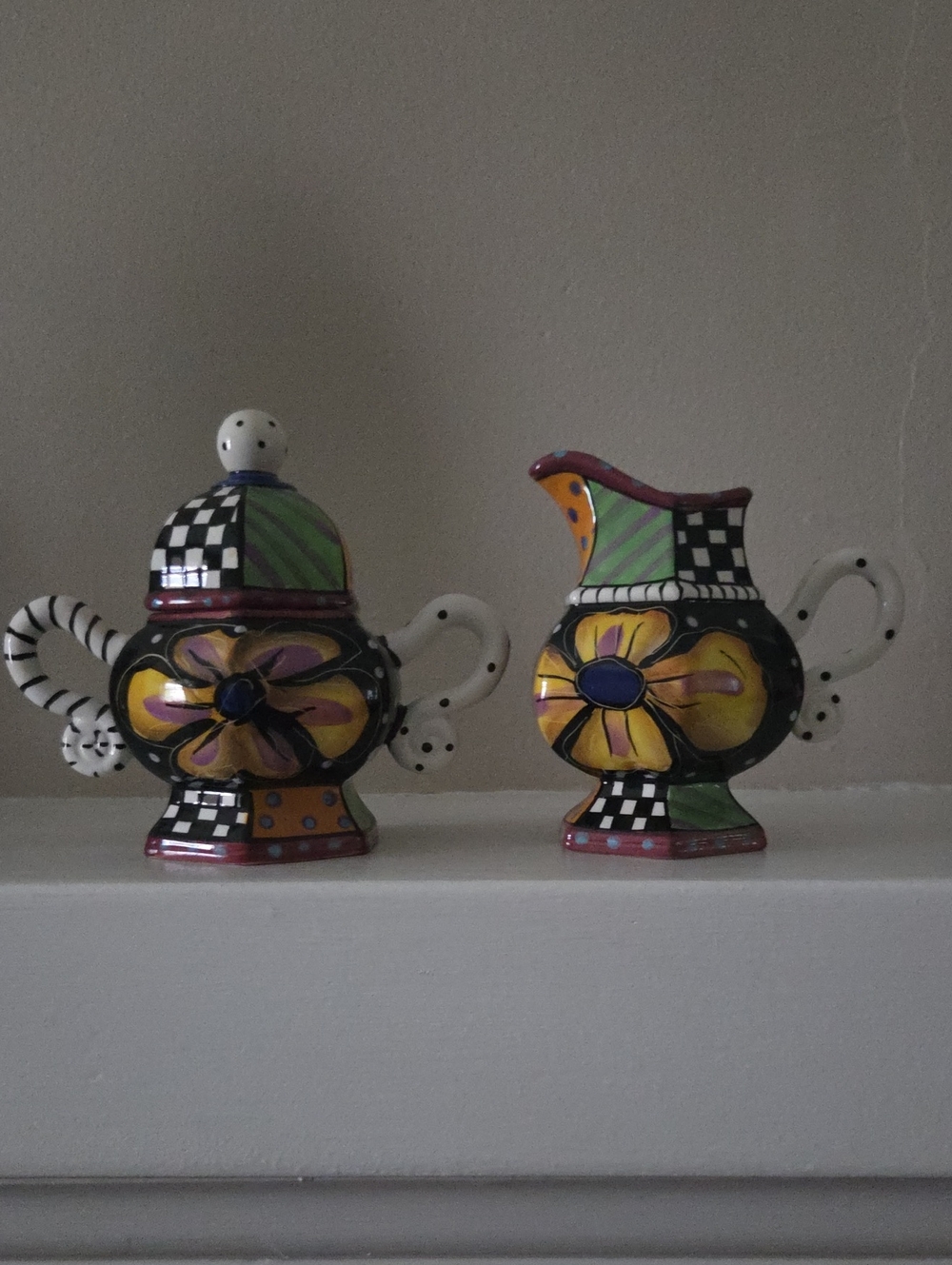 Prospero Vintage Hand-Painted Floral Ceramic Pitcher and Sugar Set